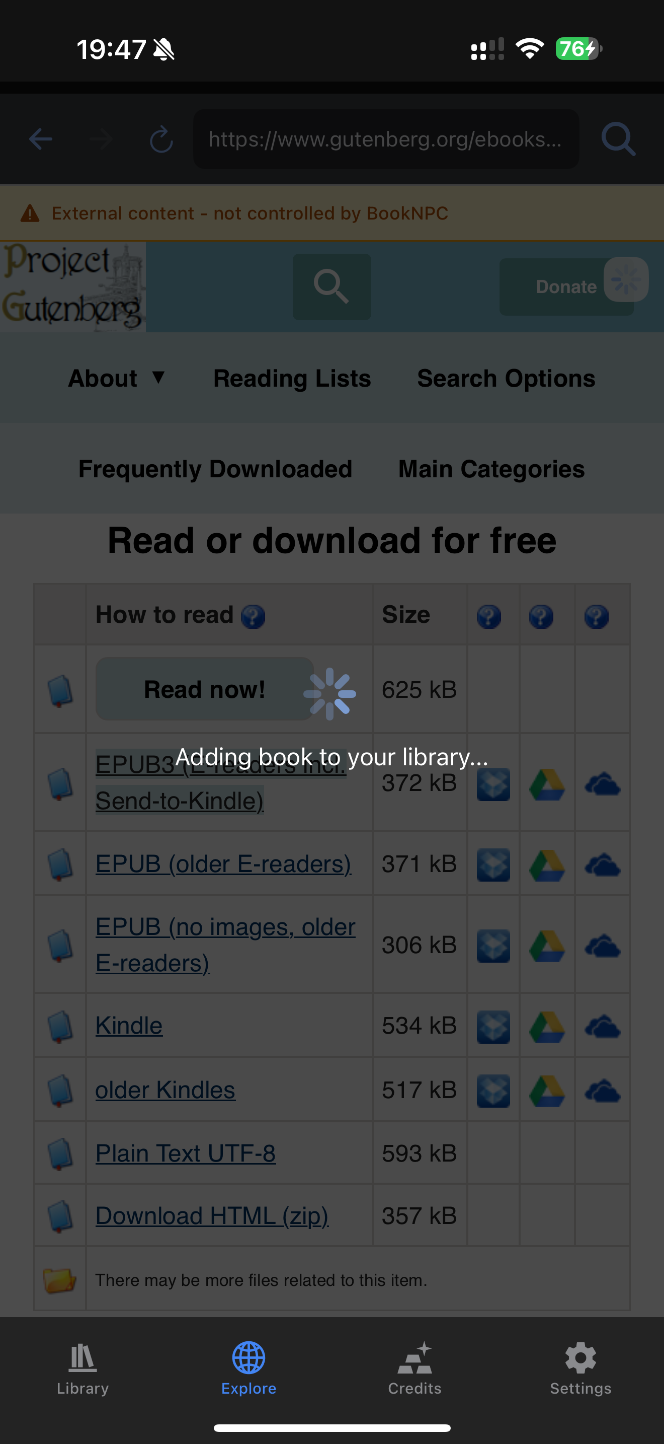 Book downloading progress