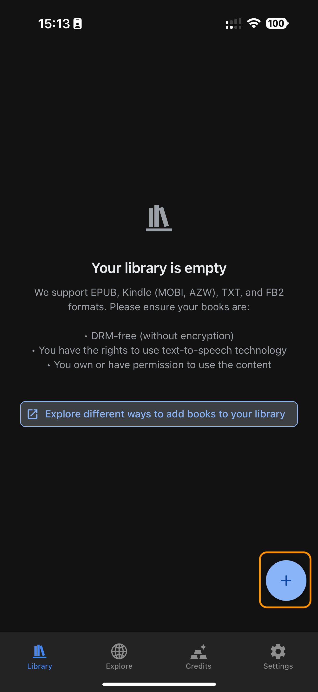Tap the plus button on the library screen