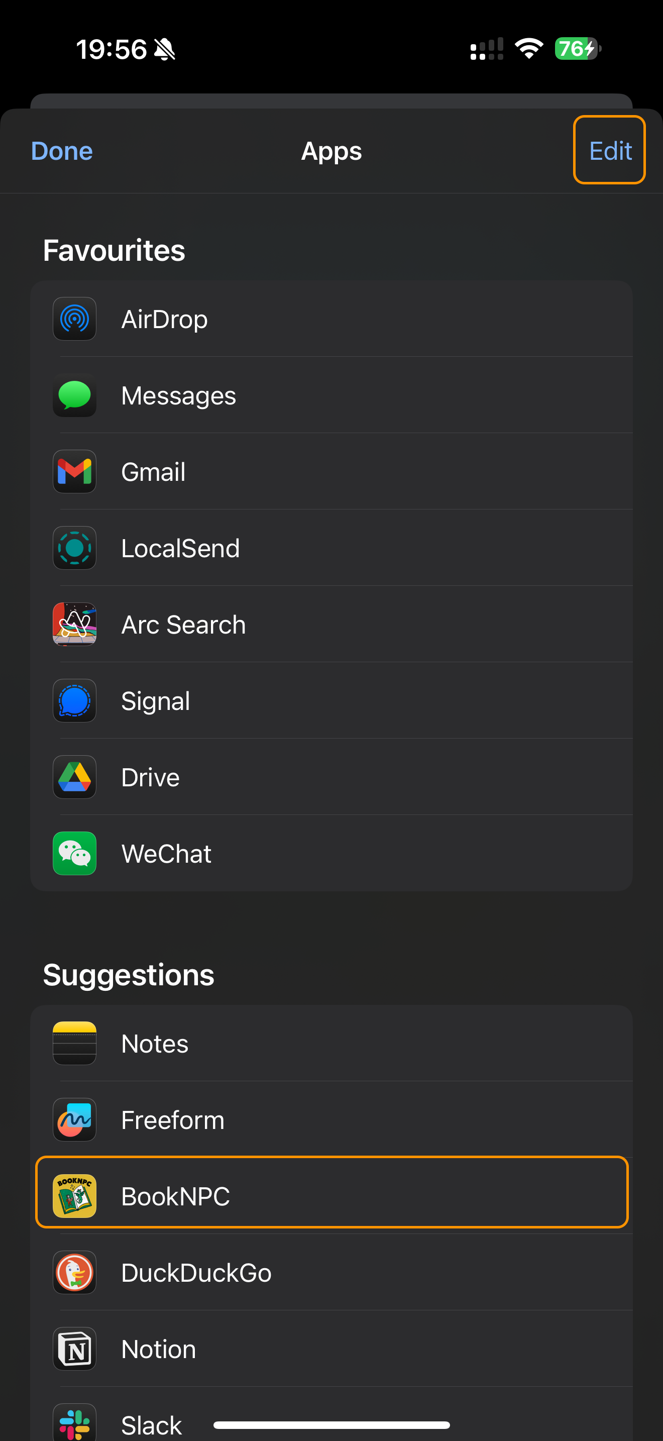 More apps list with Edit button