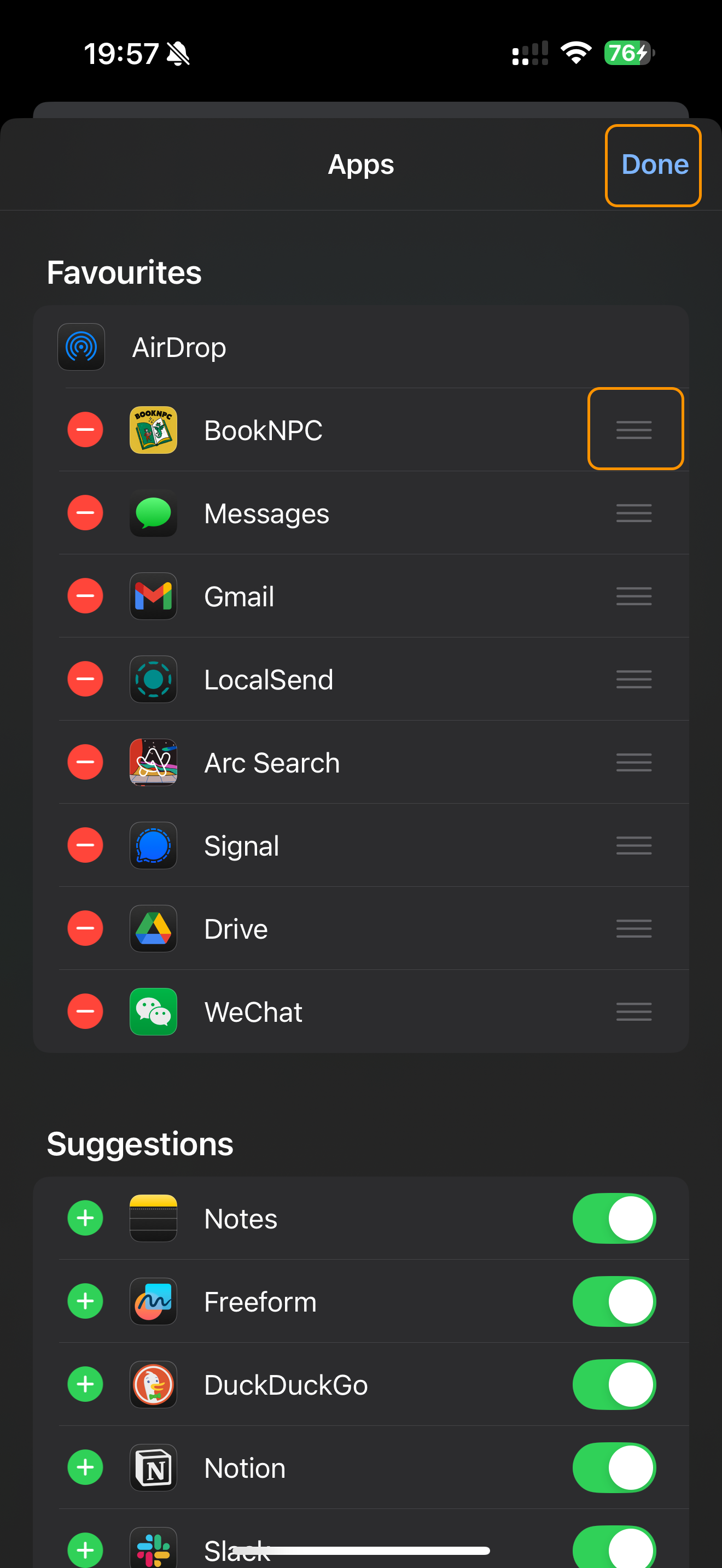 Rearranging apps in Favorites