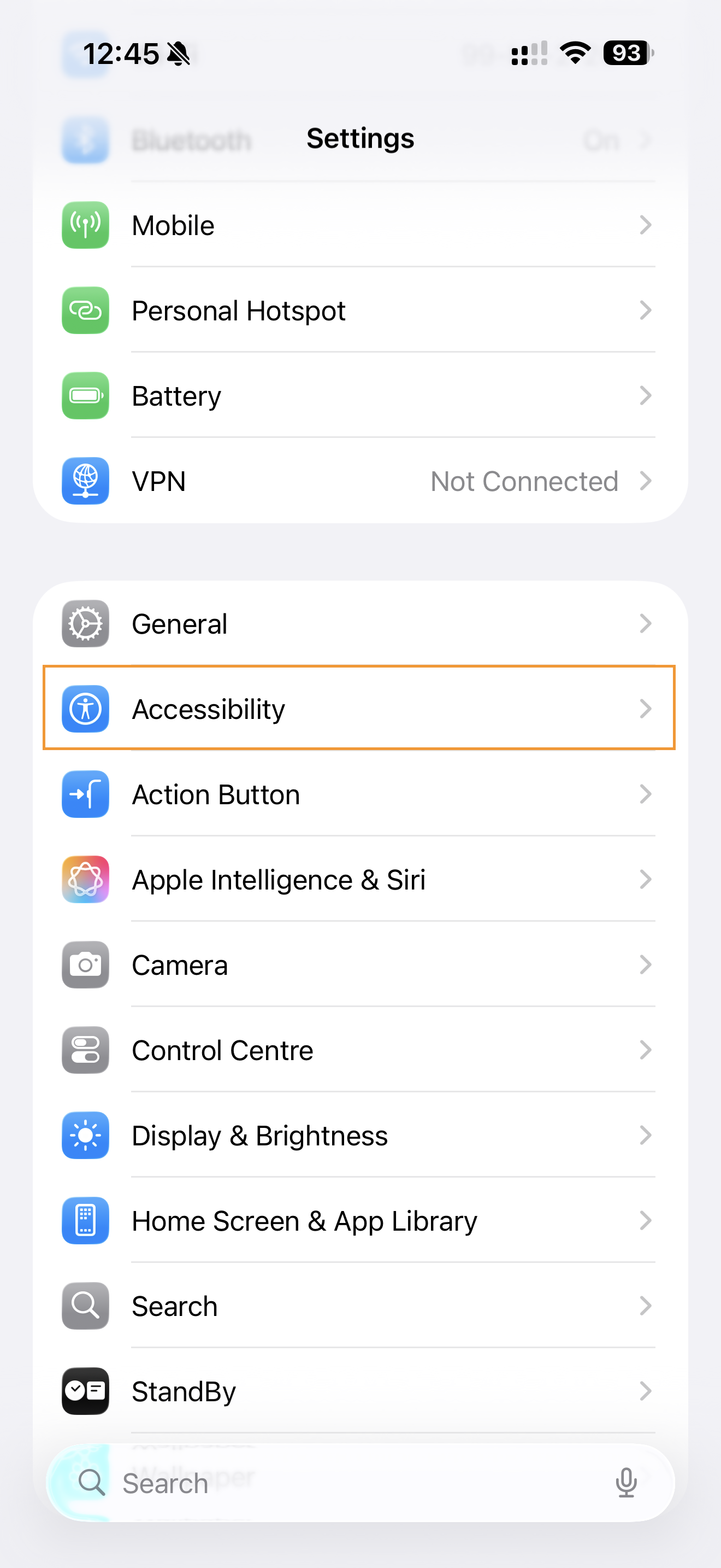 Navigate to Accessibility settings