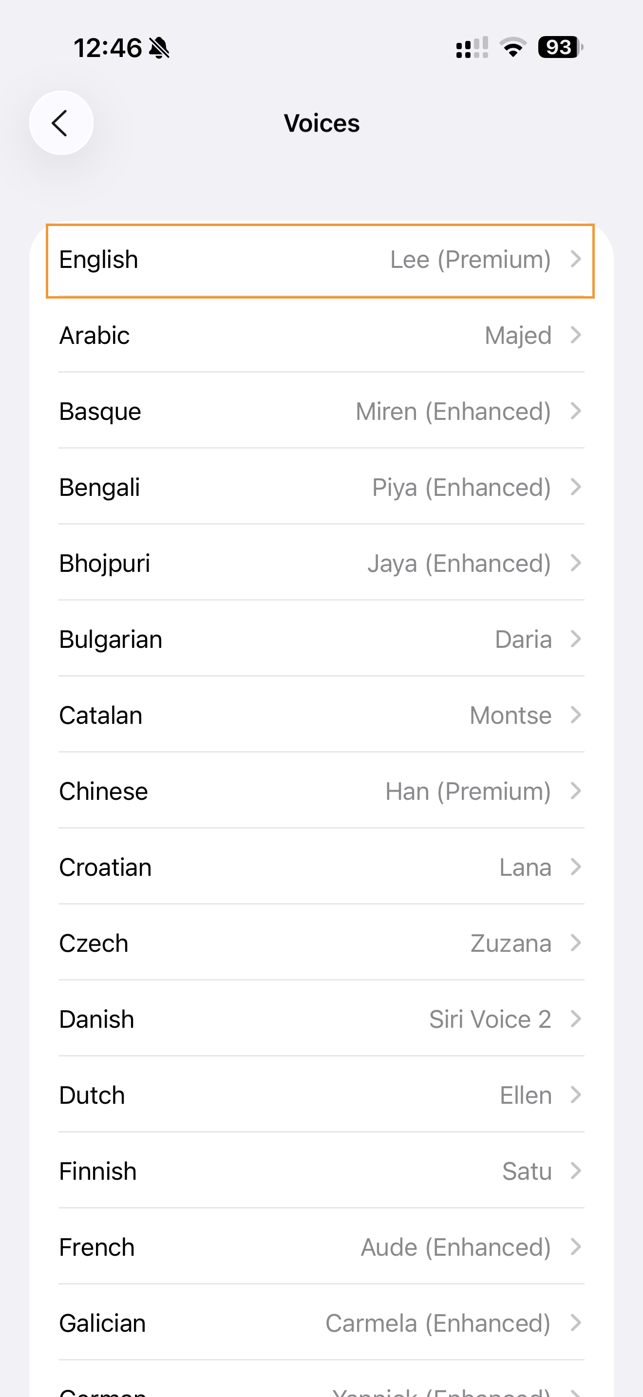 Select language for voices