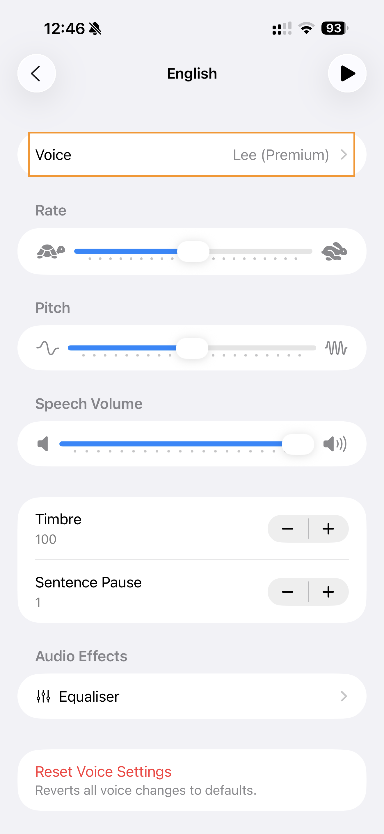 Select voice options