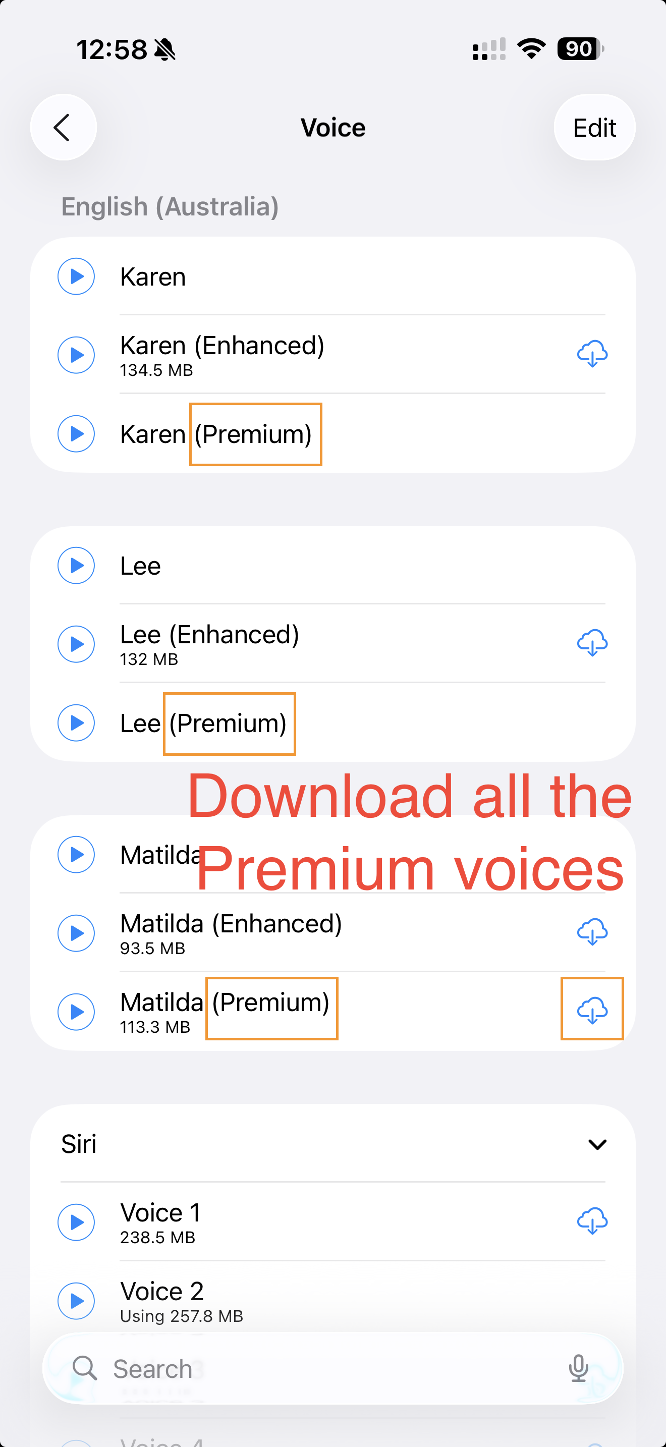 Download premium voices